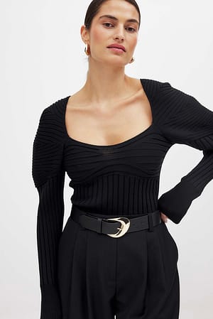 Black Fine Knitted Volume Sleeve Top