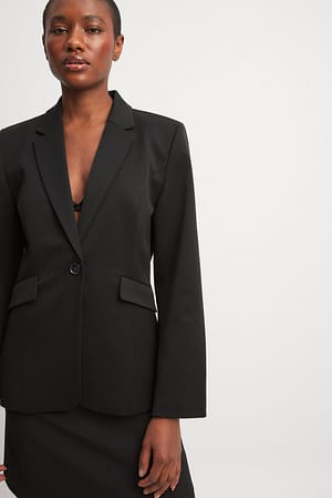 Black Fitted One Button Blazer