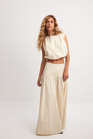 Off White Fitted Waist Maxi Skirt