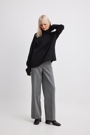 Dark Grey Flannel Wide Leg High Waist Trousers