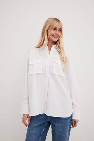 White Flap Pocket Oversized Shirt