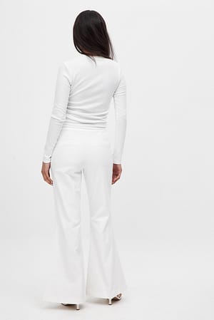 White Flared Mid Waist Pants