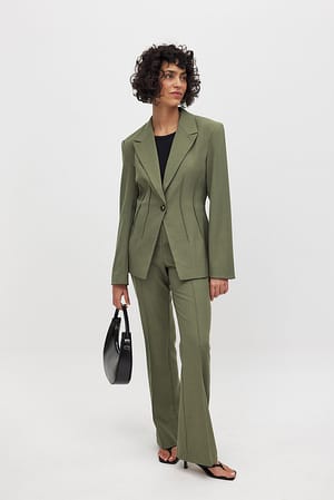 Olive Flared Mid Waist Suit Pants