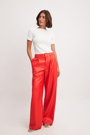 Spicy Red Flared PU Pants