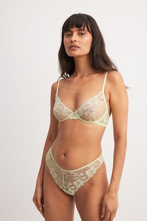 Light Green Flower Detail Lace Thong