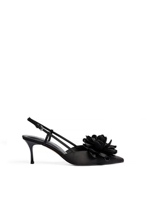 Black Flower Detail Slingback Pumps