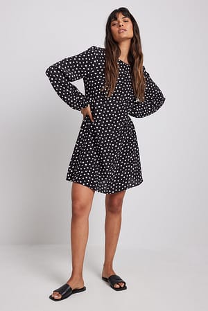 Dots Flowy Bow Detail Mini Dress