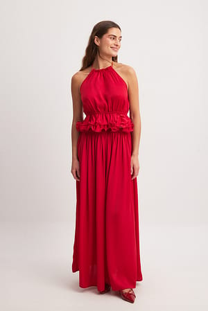 Red Flowy Maxi Skirt