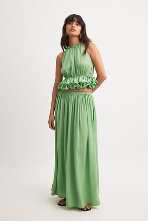 Green Flowy Maxi Skirt