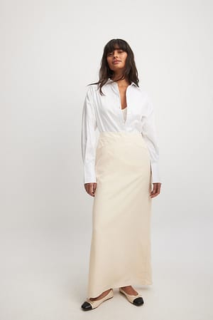 Beige Flowy Pocket Detail Maxi Skirt