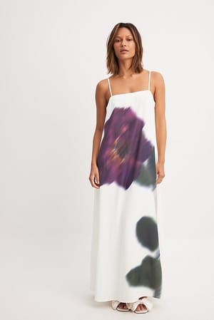 White/Flower print Flowy Printed Maxi Dress