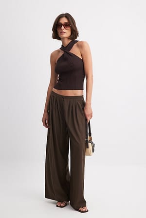 Dark Brown Flowy Wide Leg Low Waist Pants