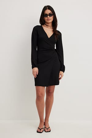 Black Flowy Wrap Structured Dress