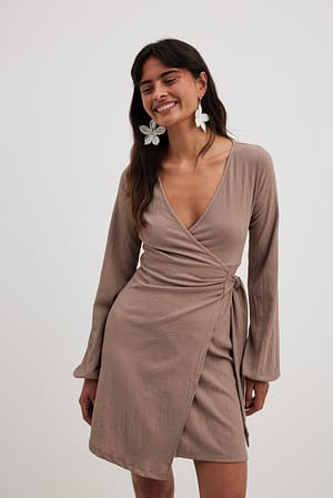 Brown Flowy Wrap Structured Dress