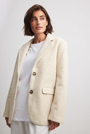 Beige Oversized Fluffy Blazer