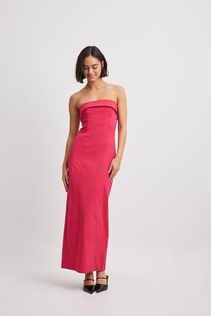 Magenta Fold Detail Bandeau Maxi Dress