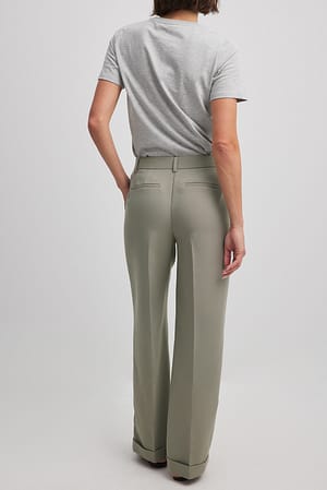 Dusty Sage Fold Up Mid Waist Pants