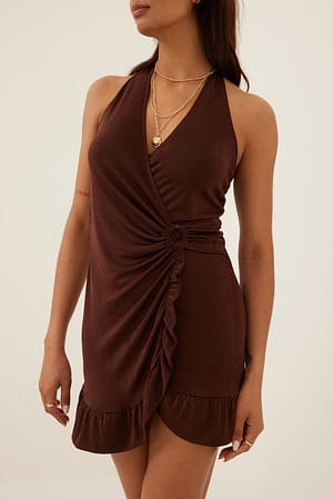 Brown Frill Detail Mini Dress