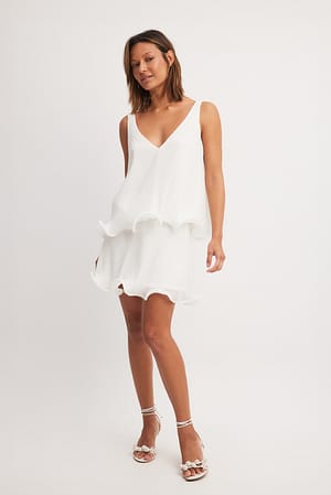 White Frill Hem Mini Skirt