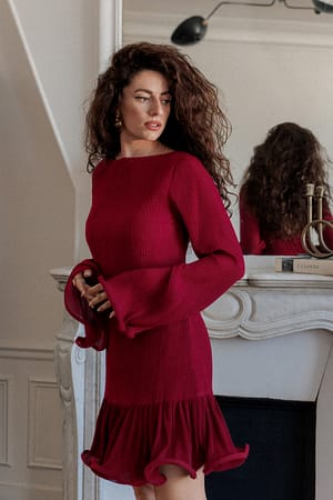 Wine Frilled Skirt Mini Dress