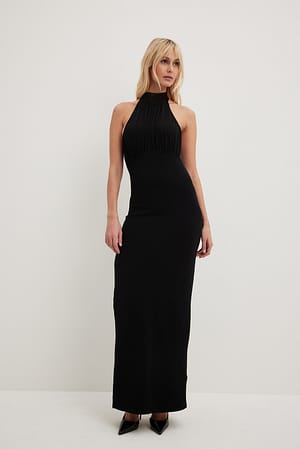 Black Front Draped Tie Maxi Dress