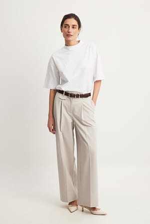 Light Beige Front Pocket Detail Mid Waist Suit Pants