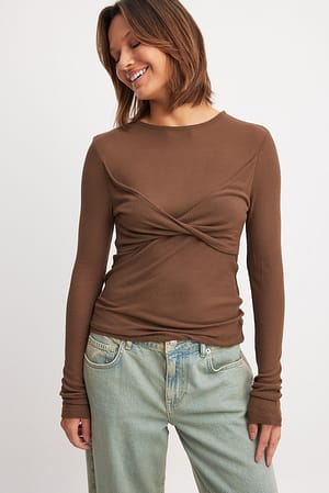 Brown Front Twist Rib Top