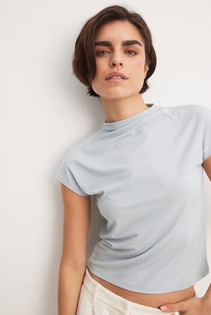 Light Grey Funnel Neck Cap Sleeve Top