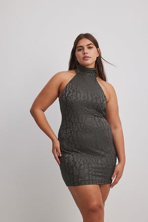 Grey Funnel Neck Mini Dress