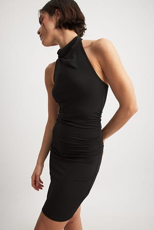 Black Funnel Neck Mini Dress