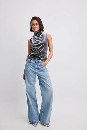 Gray Funnel Neck Velvet Top