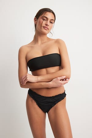 Black Gathered High Cut Bikini Panty