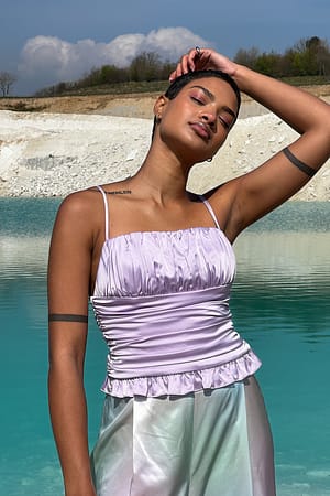 Lavender Gathered Satin Top