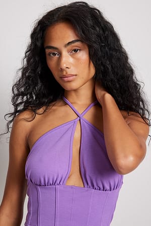 Purple Halterneck Corset Detail Top