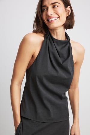 Grey Halterneck Draped Top