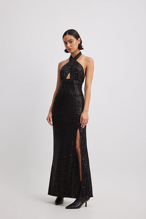 Black Halterneck Keyhole Detail Maxi Dress