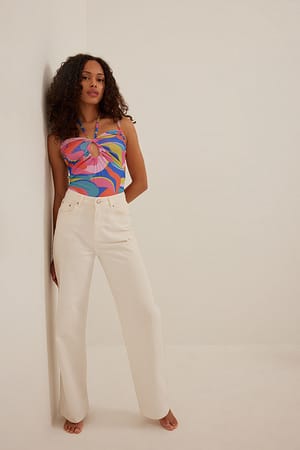 Swirl Print Halterneck Mesh Body