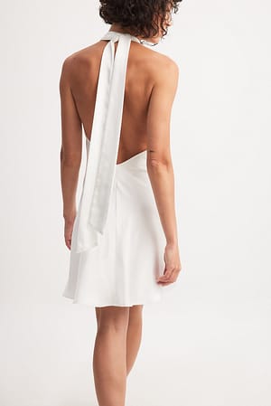 White Hammered Satin Tie Back Mini Dress