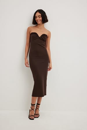 Brown Heart Neckline Midi Dress