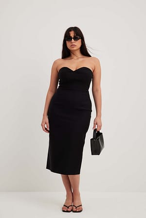 Black Heart Shaped Bandeau Midi Dress