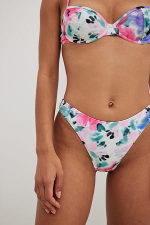 Soft Floral Pattern High Leg Bikini Brief