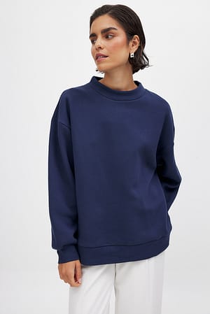 Navy High Neck Detail Sweatshirt