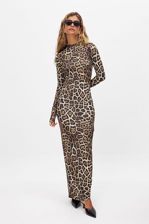 Leopard Print High Neck Maxi Dress