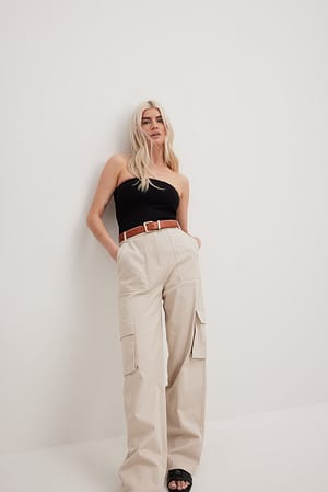 Beige High Waist Cargo Pocket Pants