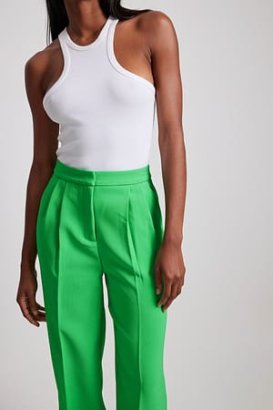 Green High Waist Deep Pleated Suit Pants