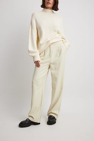 Oatmeal High Waist Deep Pleated Suit Pants