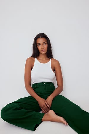 Forest Green High Waist Long Denim