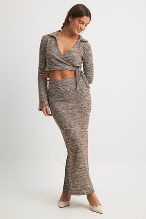 Brown Melange High Waist Maxi Skirt