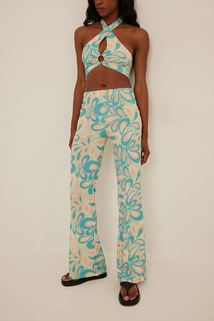 Green Paisley High Waist Printed Trousers