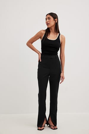 Black High Waist Slit Suit Trousers